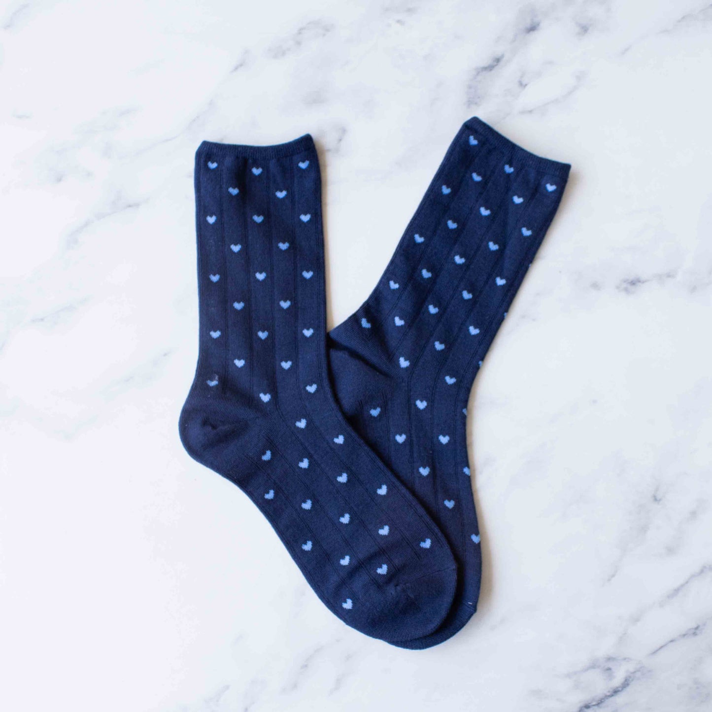 Women's Heart Crew Socks: Set of Two - Sage/Navy