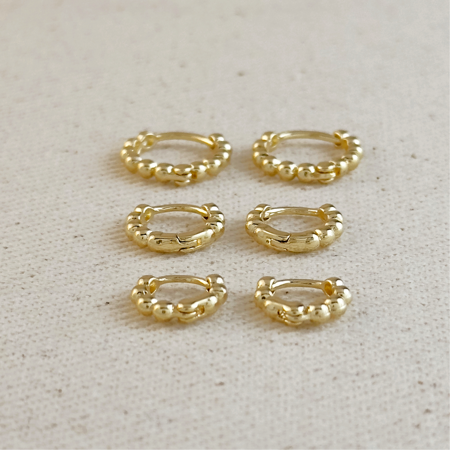 18k Gold Filled Mini Beaded Clicker Hoop Earrings