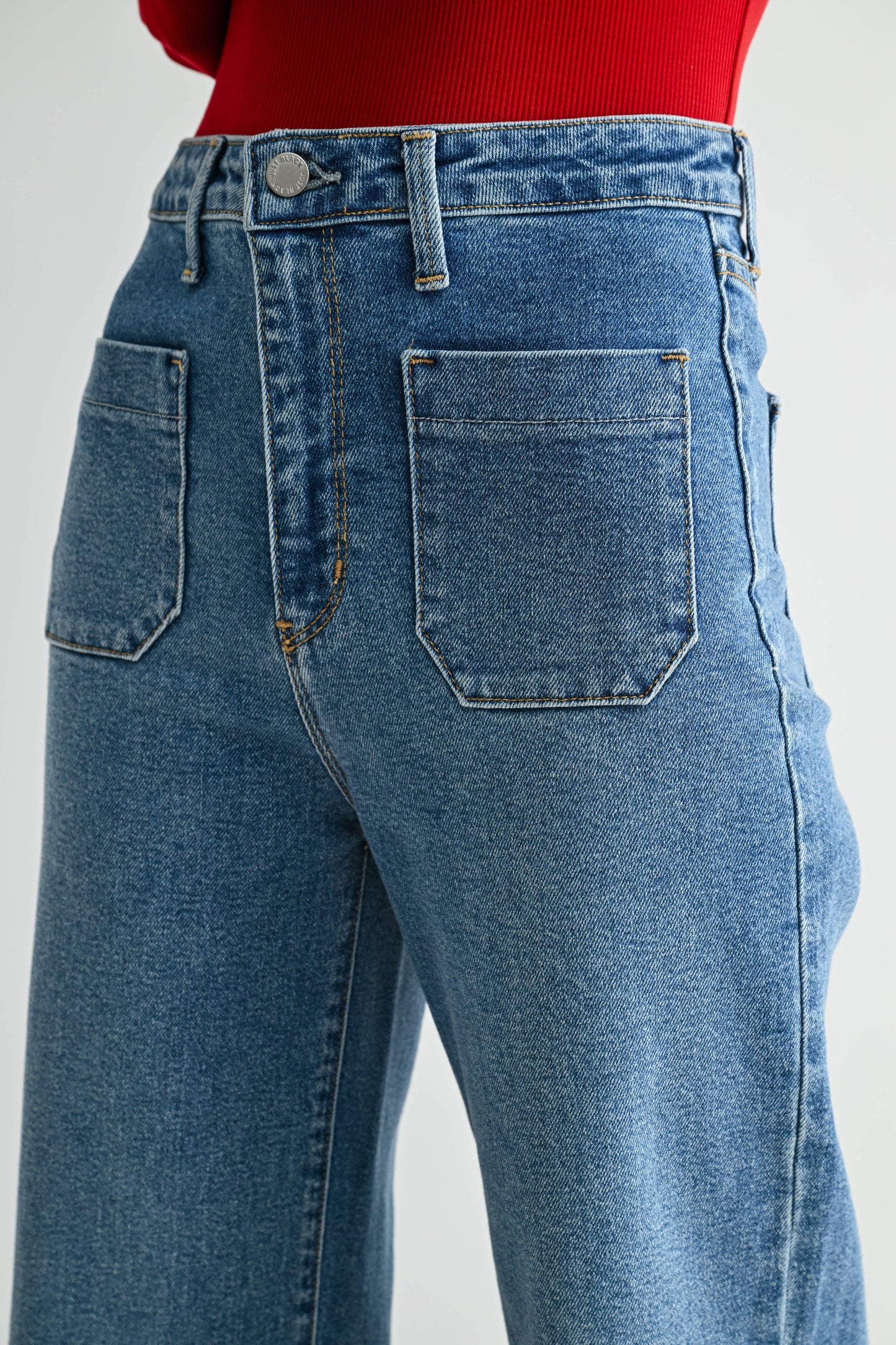 Medium Denim Patch Pocket Wide Leg