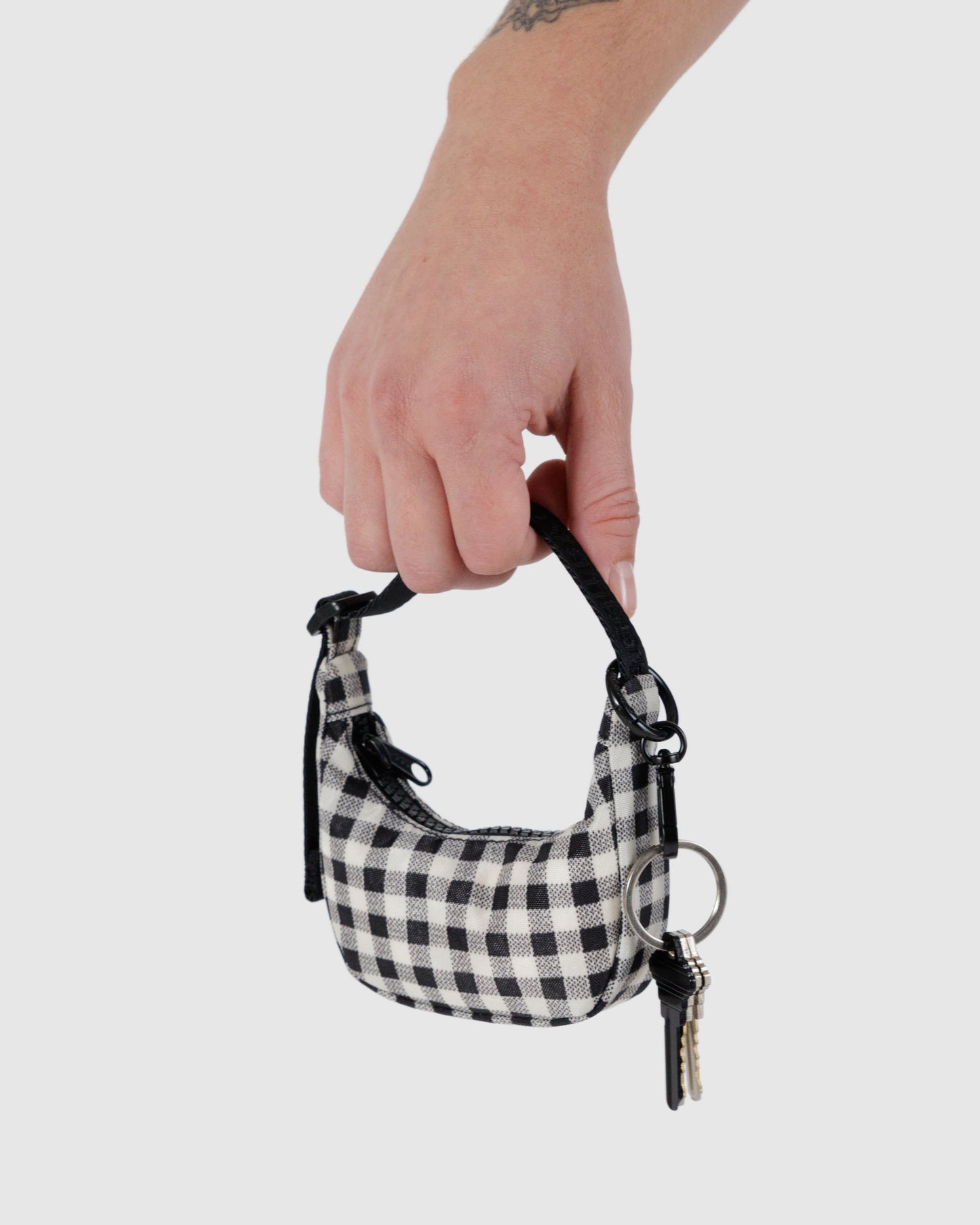Black & White Gingham - Crescent Bag Charm
