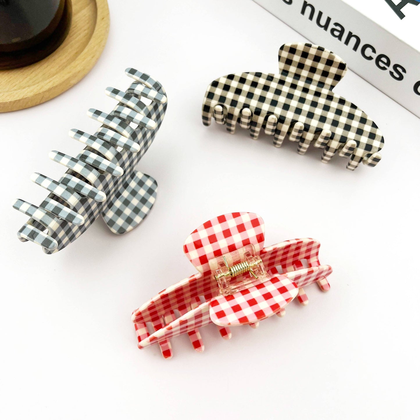 Gingham Acetate Claw Clip