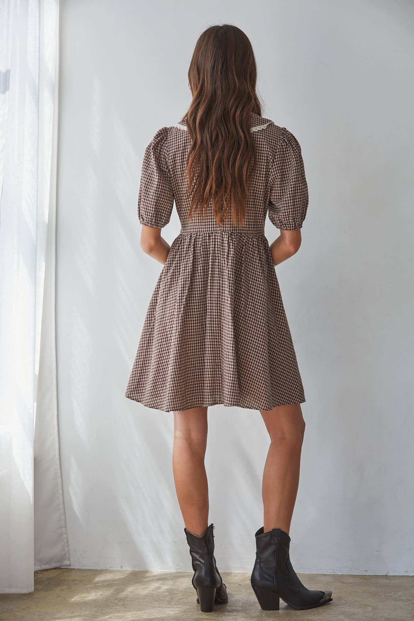 Gingham Collared Flare Dress