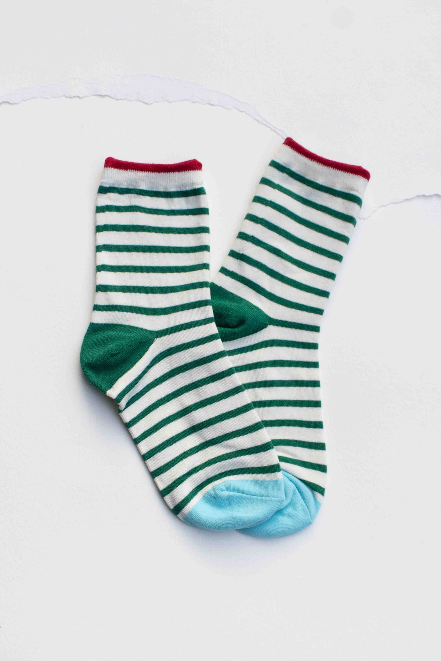 Classic Stripe Cotton Socks: Set of Two - Blue/Green