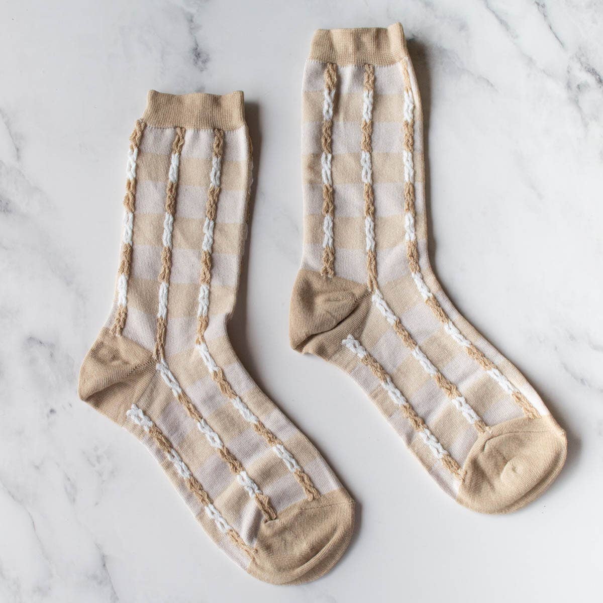 Checkerboard + Micro Stripe Sock Set: Wine + Beige