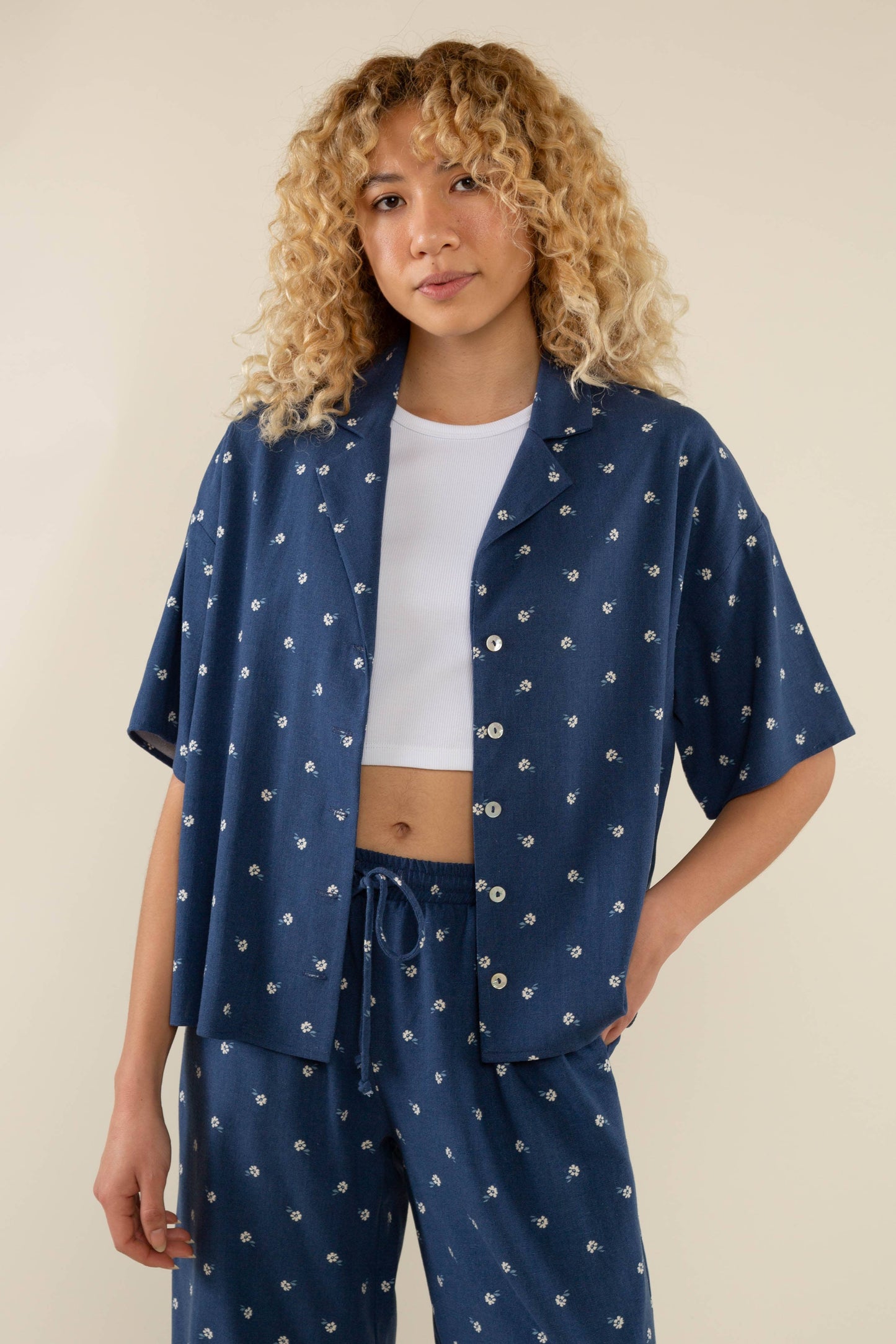 Luna Button Down with Floral Detail