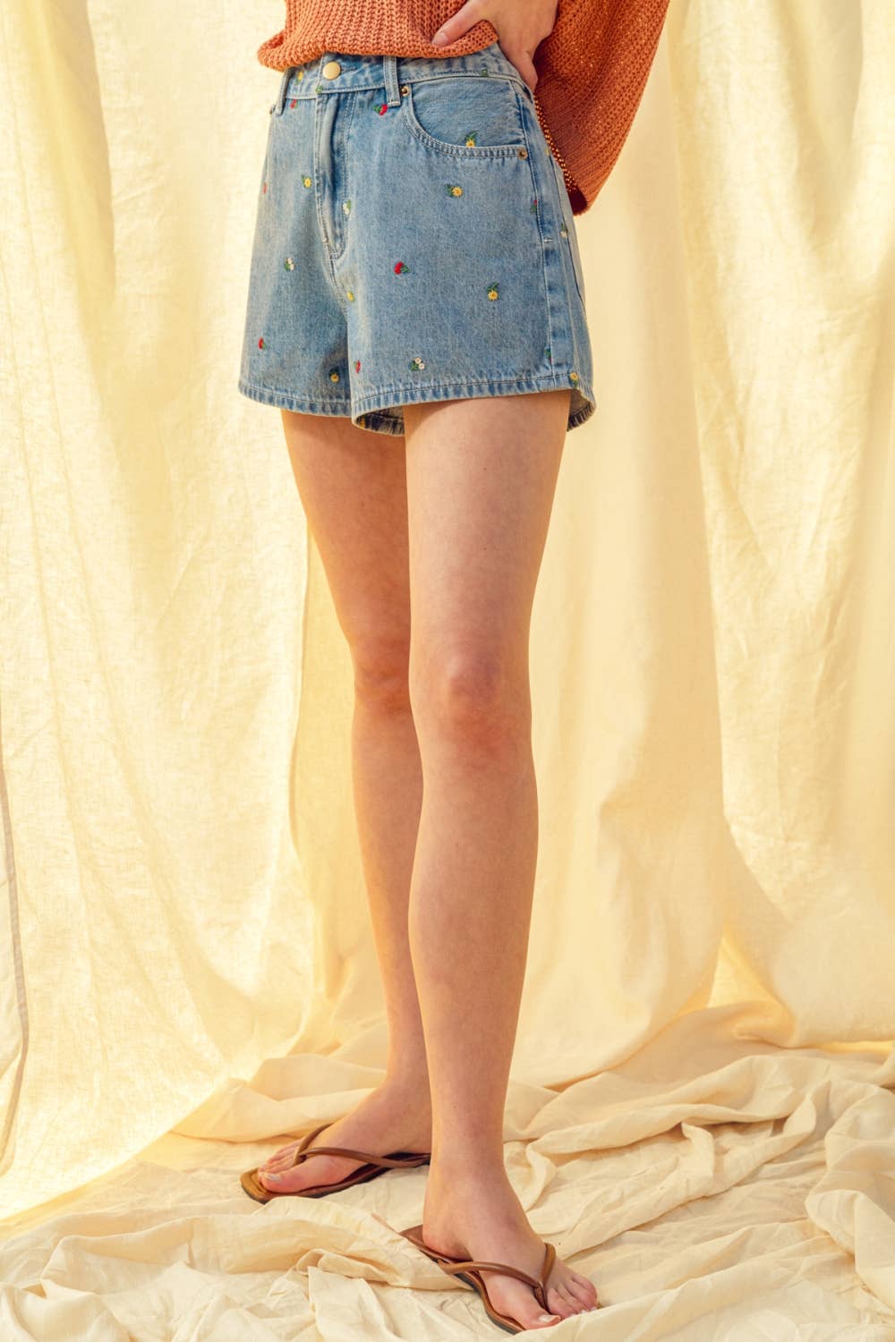 Embroidered Flowers Denim Shorts