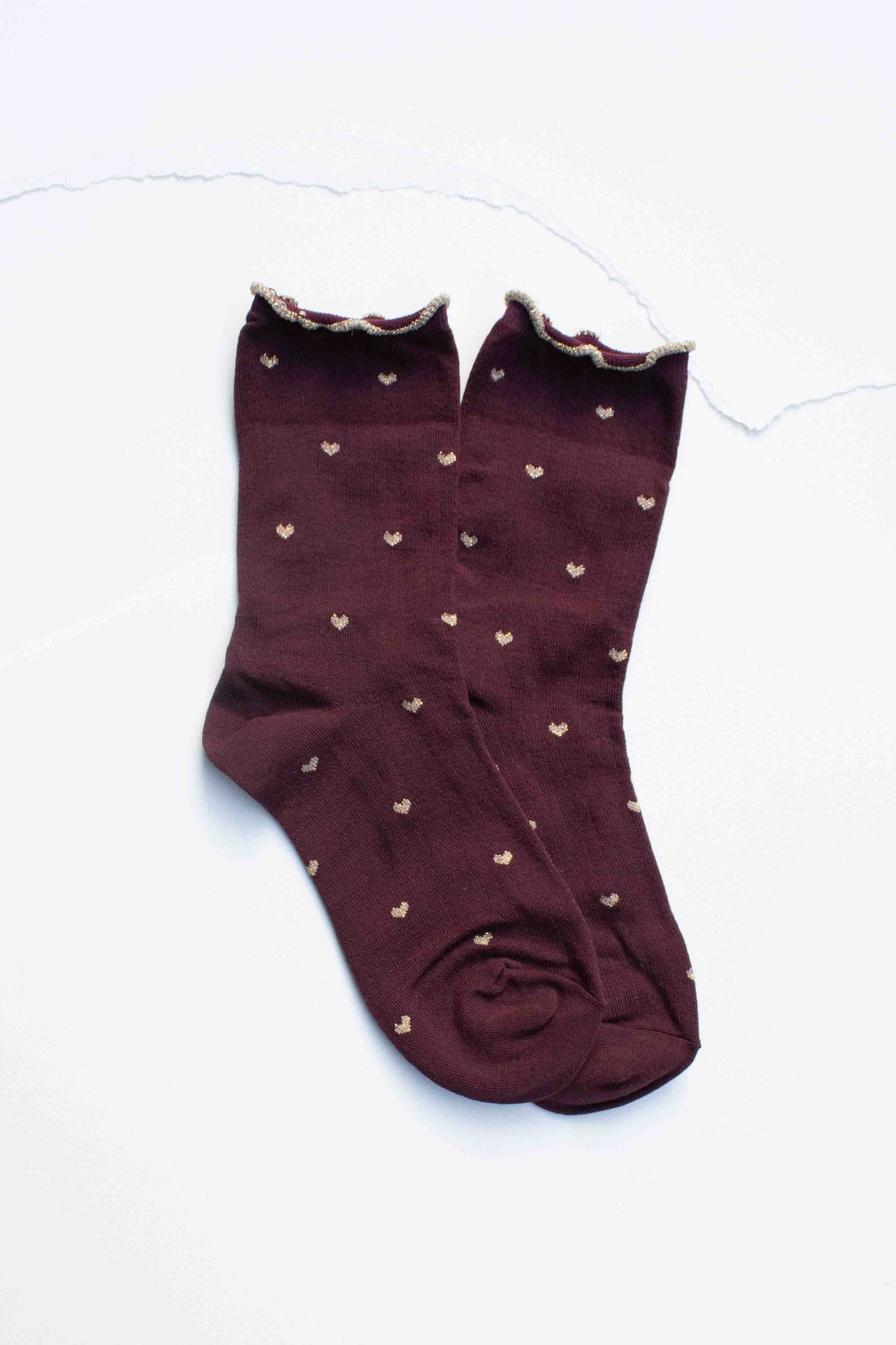 Mini Heart Ruffle Mid Crew Socks: Set of Two: Blue & Wine