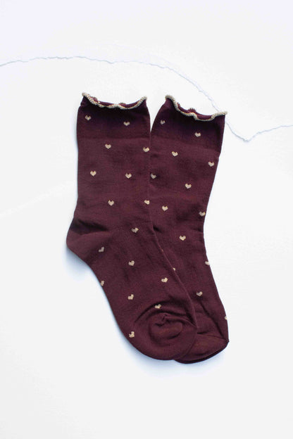 Mini Heart Ruffle Mid Crew Socks: Set of Two: Blue & Wine