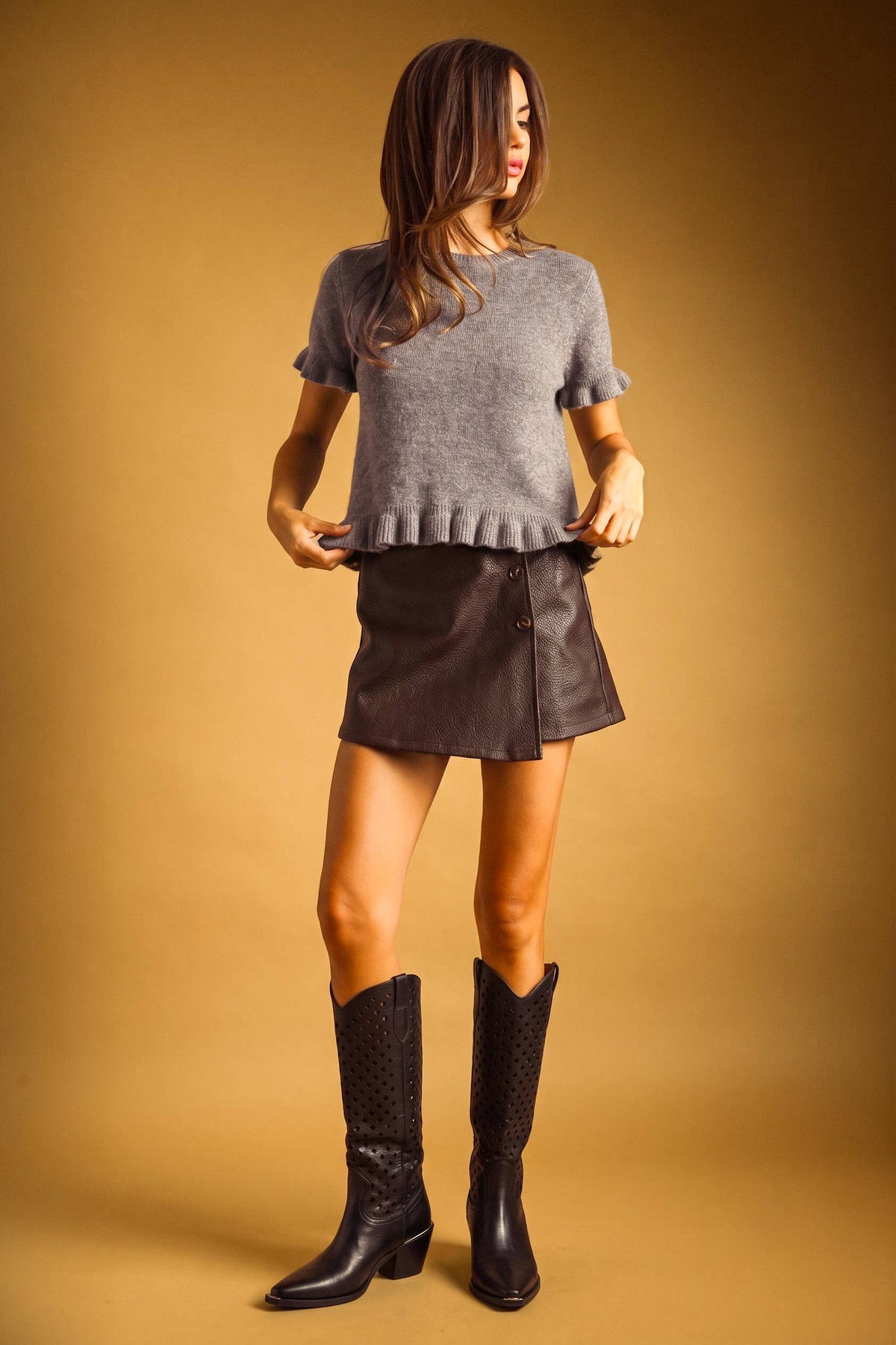 Ruffle Short Sleeve Sweater Top