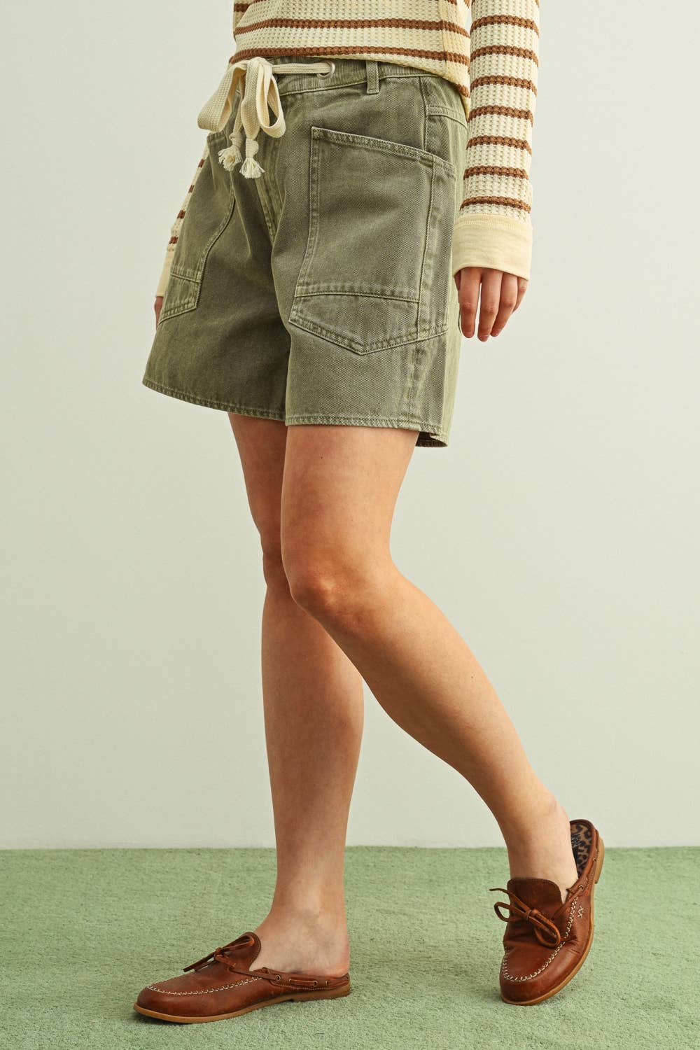 Olive Tie Belt Shorts