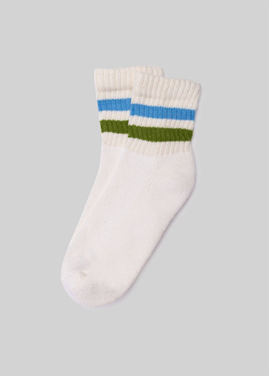 The Retro Stripe Quarter Crew - Chive / Blue