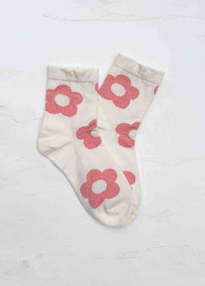 Retro Daisy Flower Crew Socks: Set of Two: Pink + Yellow