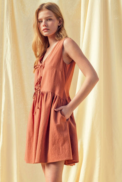 Tie Front Flared Mini Dress