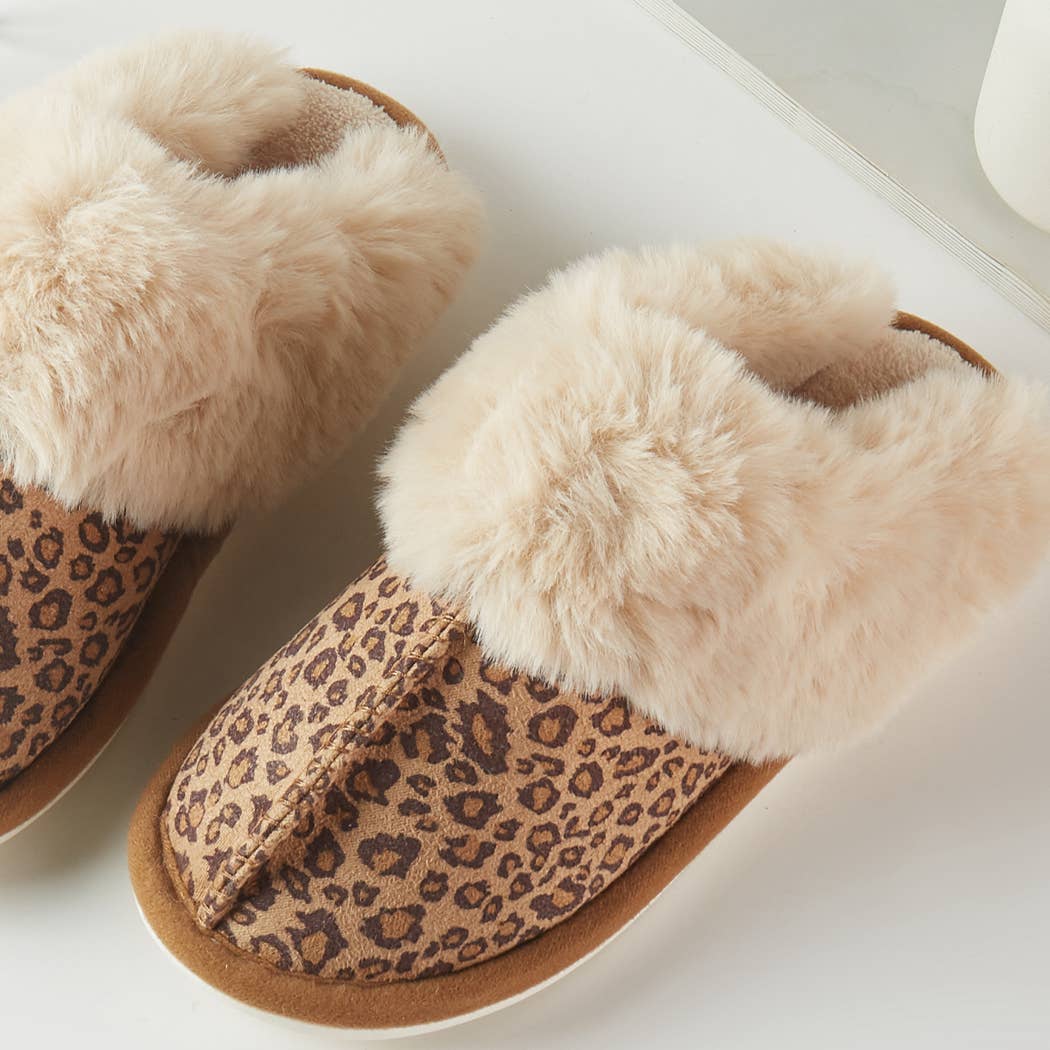 Leopard Print Suede Slippers