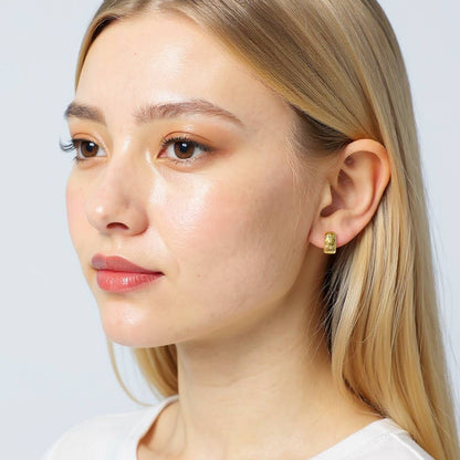 14K Gold Dipped Huggie Hoop Hammered CZ Earrings