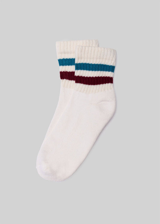 The Retro Stripe Quarter Crew - Teal/Wine