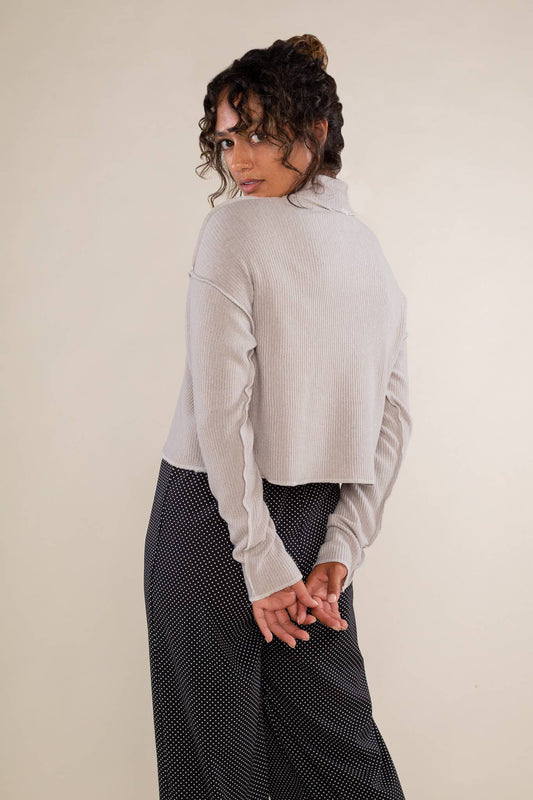 Winnie Pleated Turtleneck Top: Grey