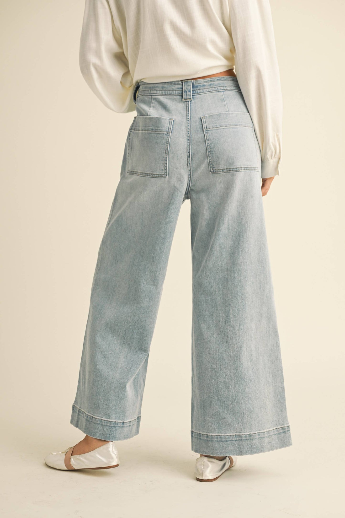 Washed Denim Pants with Tie