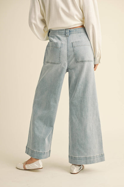 Washed Denim Pants with Tie