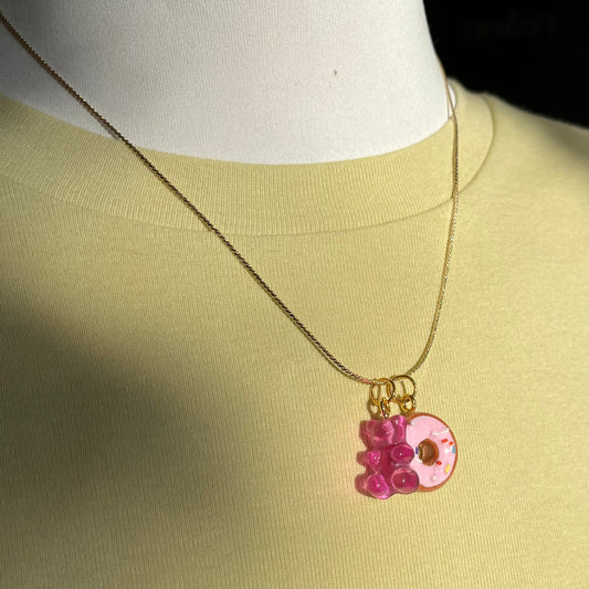 Donuts + Gummy Bears - 18" 18k Gold Charm Necklace