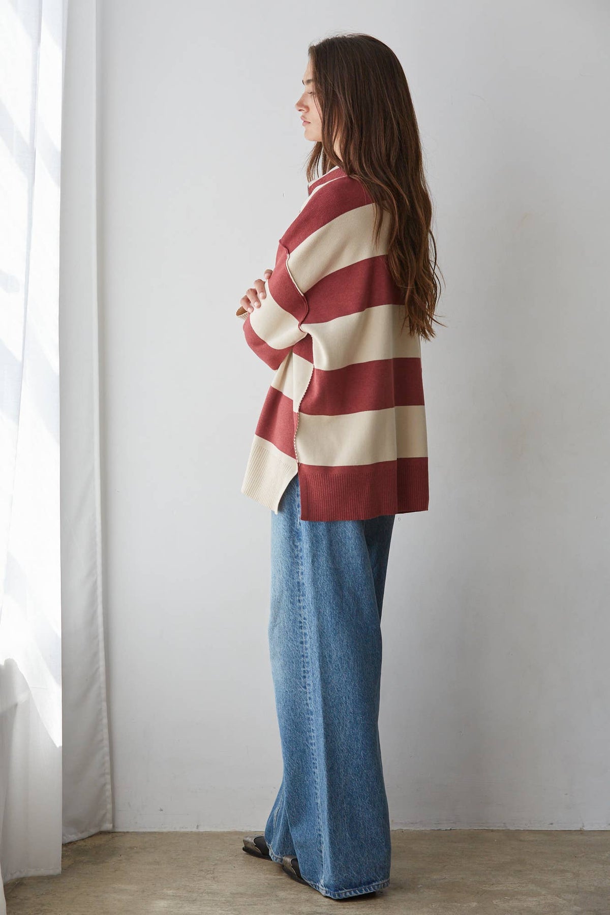 Striped Turtleneck Half Zip