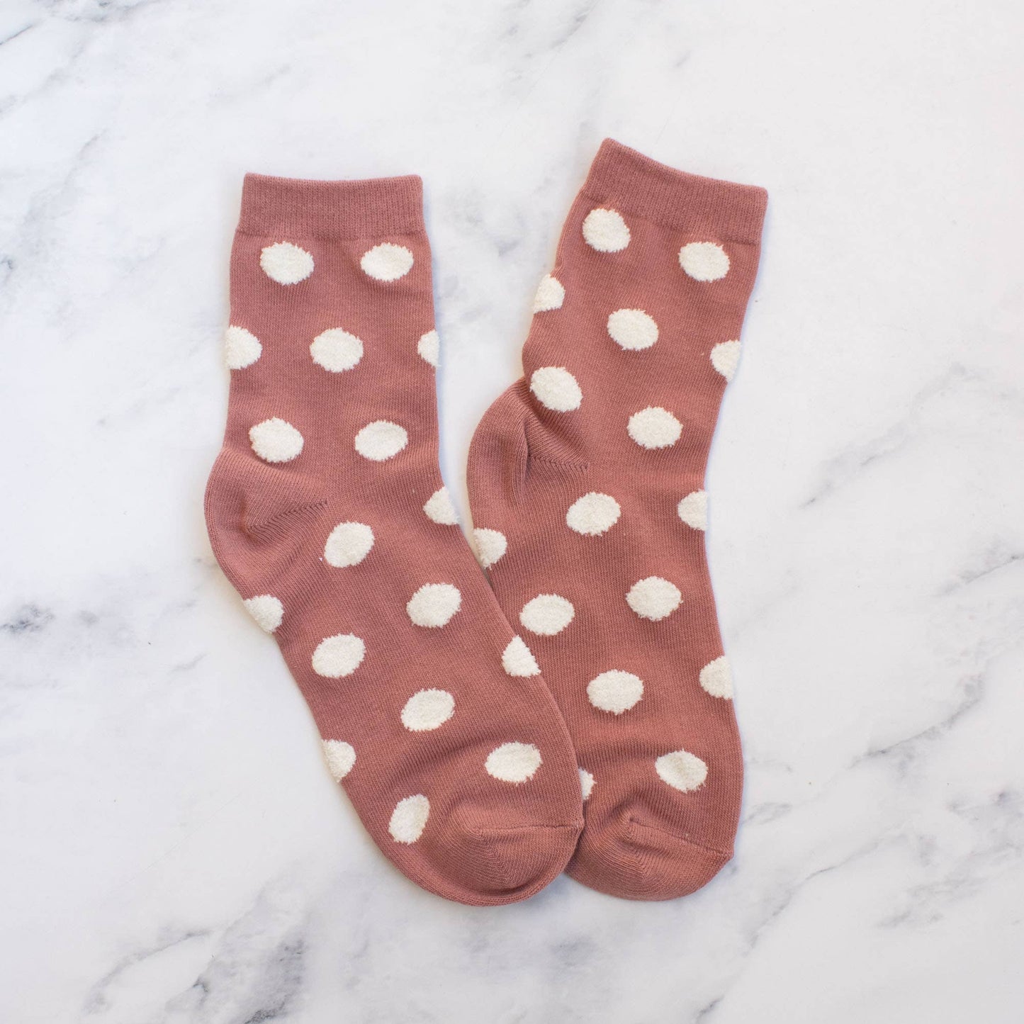 Women's Polka Dots Puff Crew Socks: Set of Two: Green & Pink