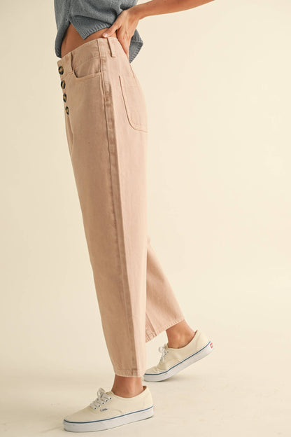Button Front Detail Cotton Pants