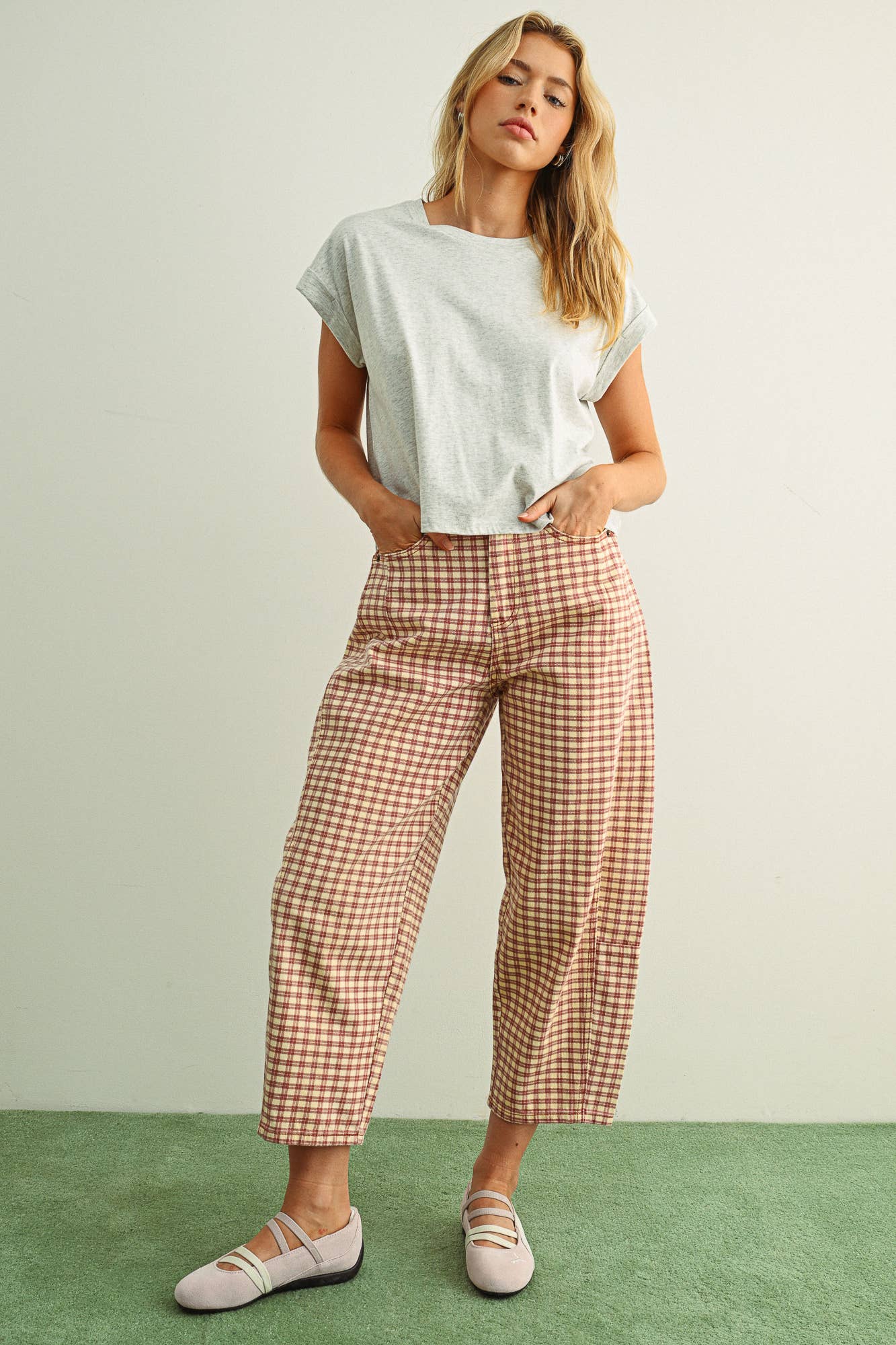 Plaid Barrel Pants