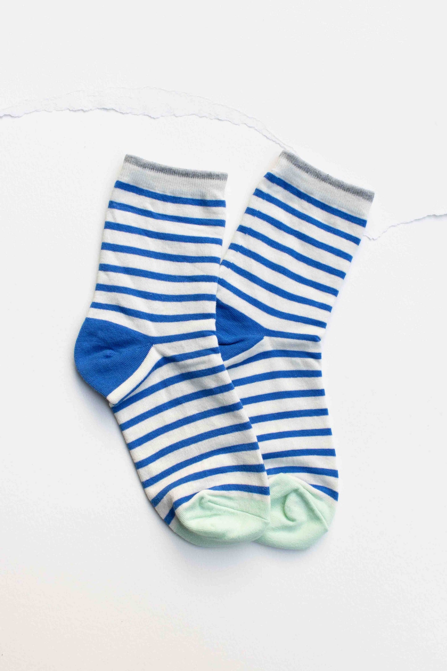 Classic Stripe Cotton Socks: Set of Two - Blue/Green