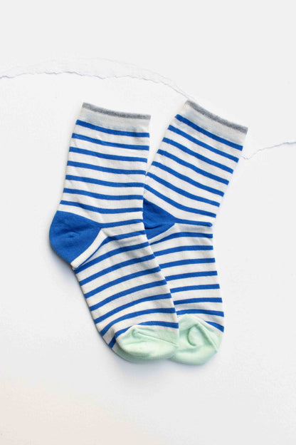 Classic Stripe Cotton Socks: Set of Two - Blue/Green