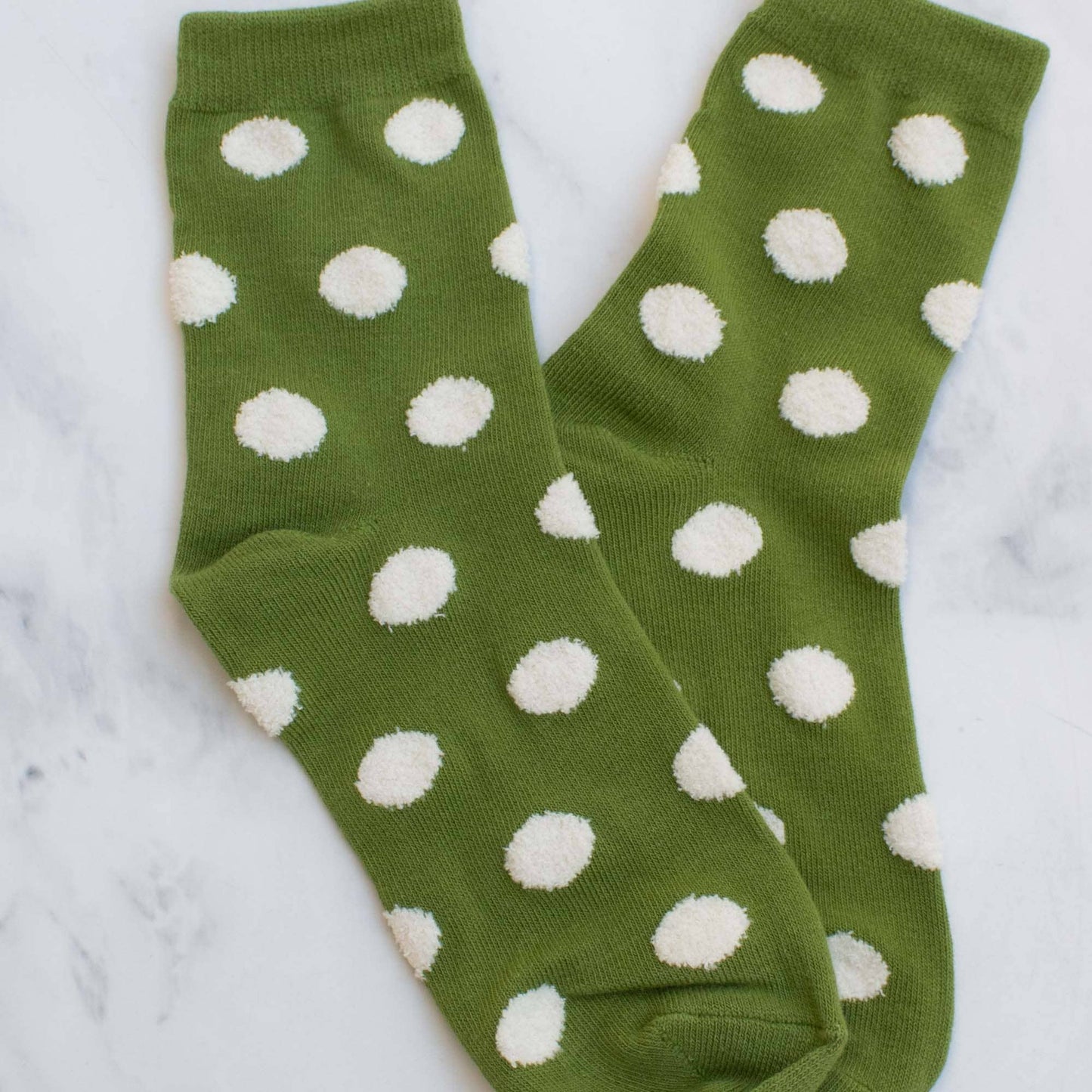 Women's Polka Dots Puff Crew Socks: Set of Two: Green & Pink