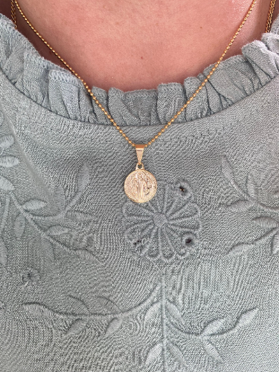 St. Benedict Pendant on 18k Gold Filled Very Thin Chain Necklace