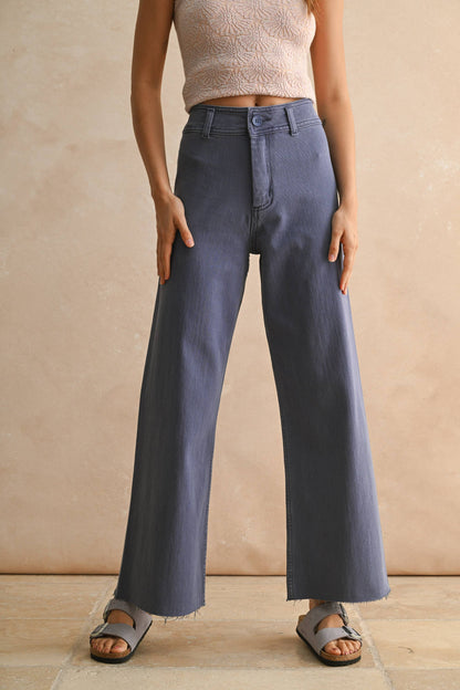 Wide Leg Dusty Blue Denim Pants
