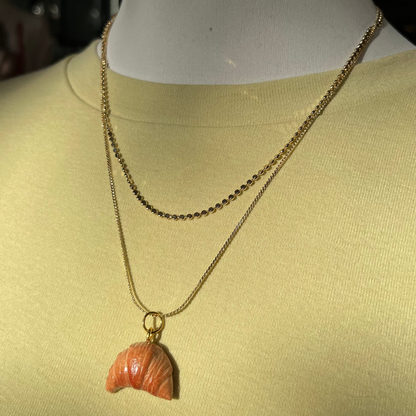 The Croissant Charm Layered 18k Gold Necklace