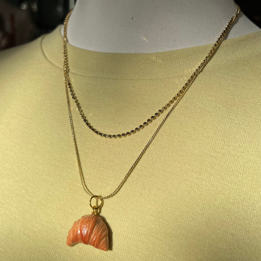 The Croissant Charm Layered 18k Gold Necklace