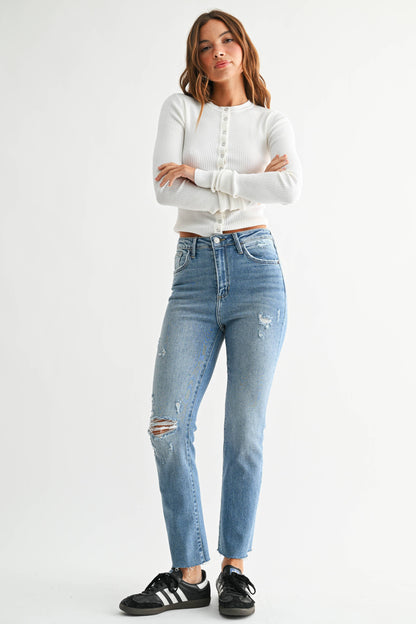Distressed Straight Leg Jeans
