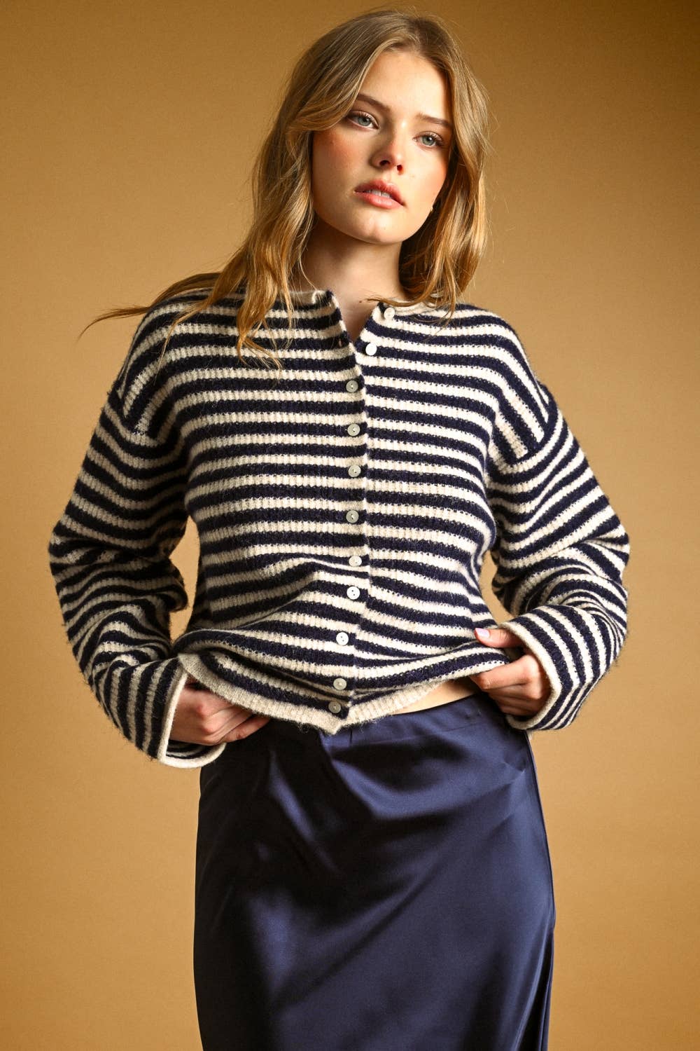 Striped Rolled Hem Cardigan