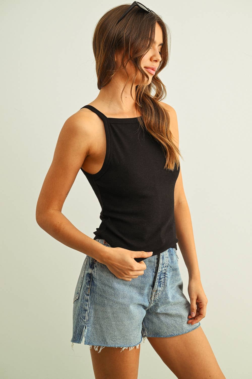 Square Strap Ribbed Tank