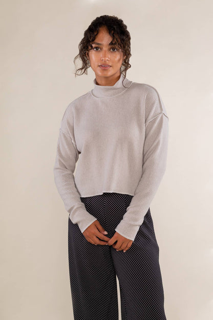Winnie Pleated Turtleneck Top: Grey