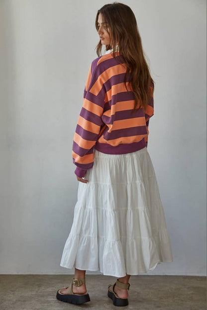 Amie Striped Pullover w/ Collar