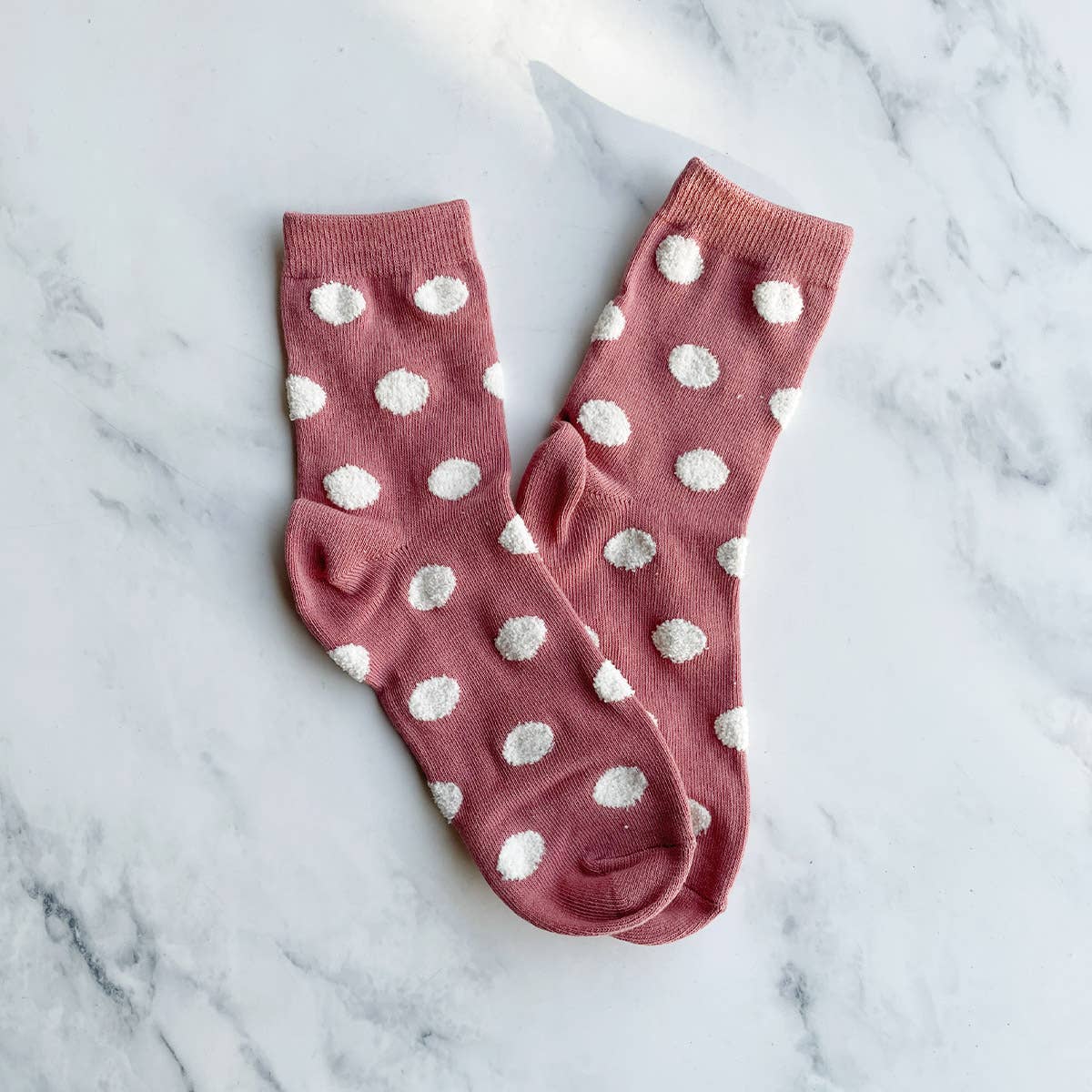Women's Polka Dots Puff Crew Socks: Set of Two: Green & Pink