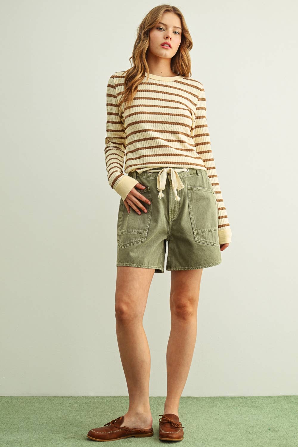 Olive Tie Belt Shorts
