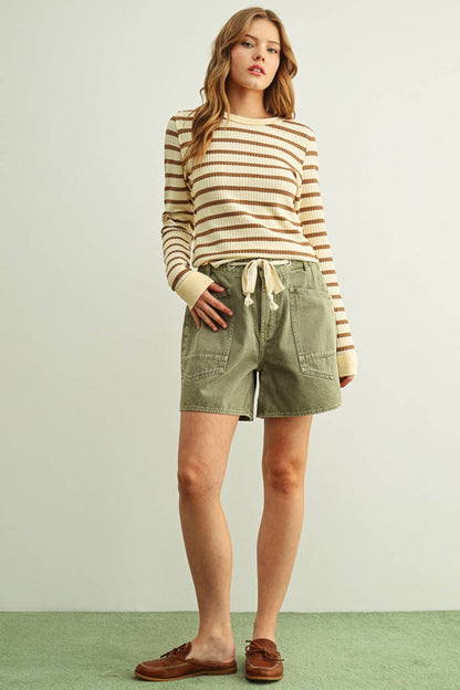 Olive Tie Belt Shorts