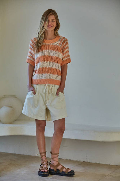 Summer By the Sea Coral Striped Sweater