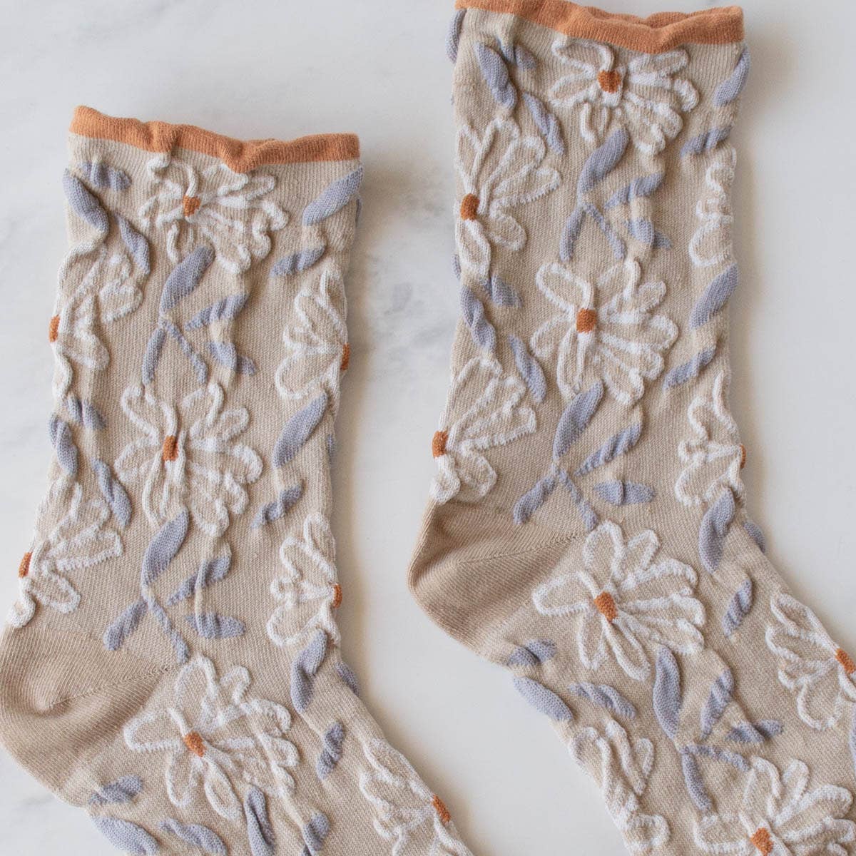 Unique Vintage Floral Socks: Set of Two - Olive/Rust
