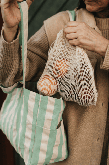 Organic Low Tote Bag - Striped Mint