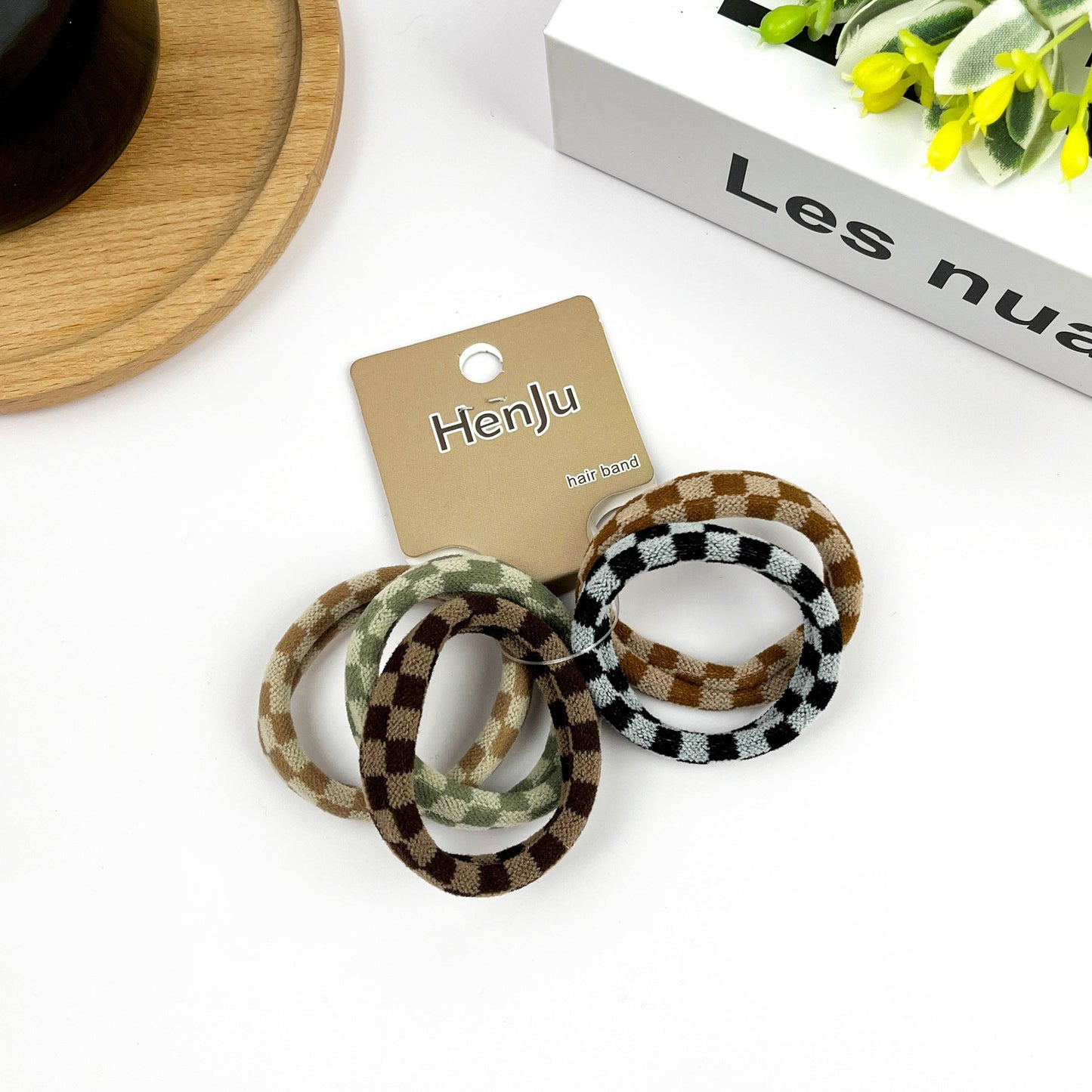 5PCS Seamless Checkerboard Towel Hair Tie Set