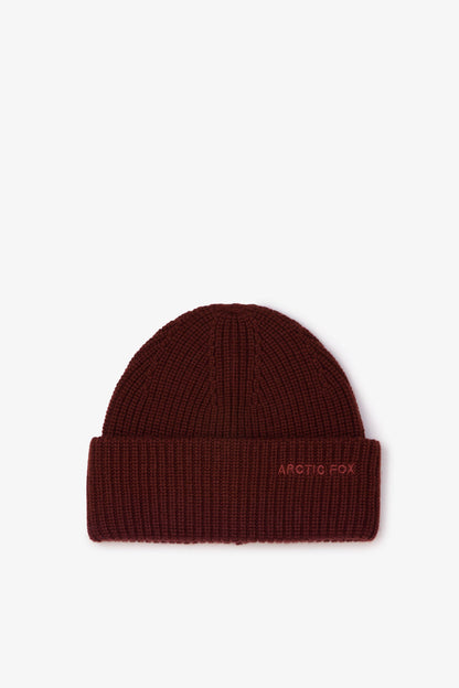 Merino Wool Embroidered Beanie - Dark Walnut Brown