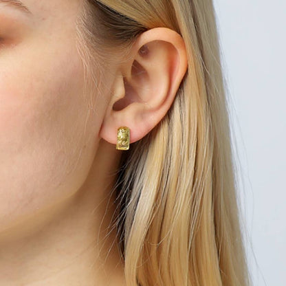 14K Gold Dipped Huggie Hoop Hammered CZ Earrings