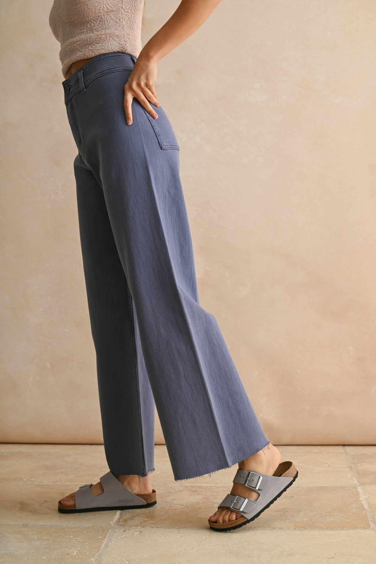 Wide Leg Dusty Blue Denim Pants